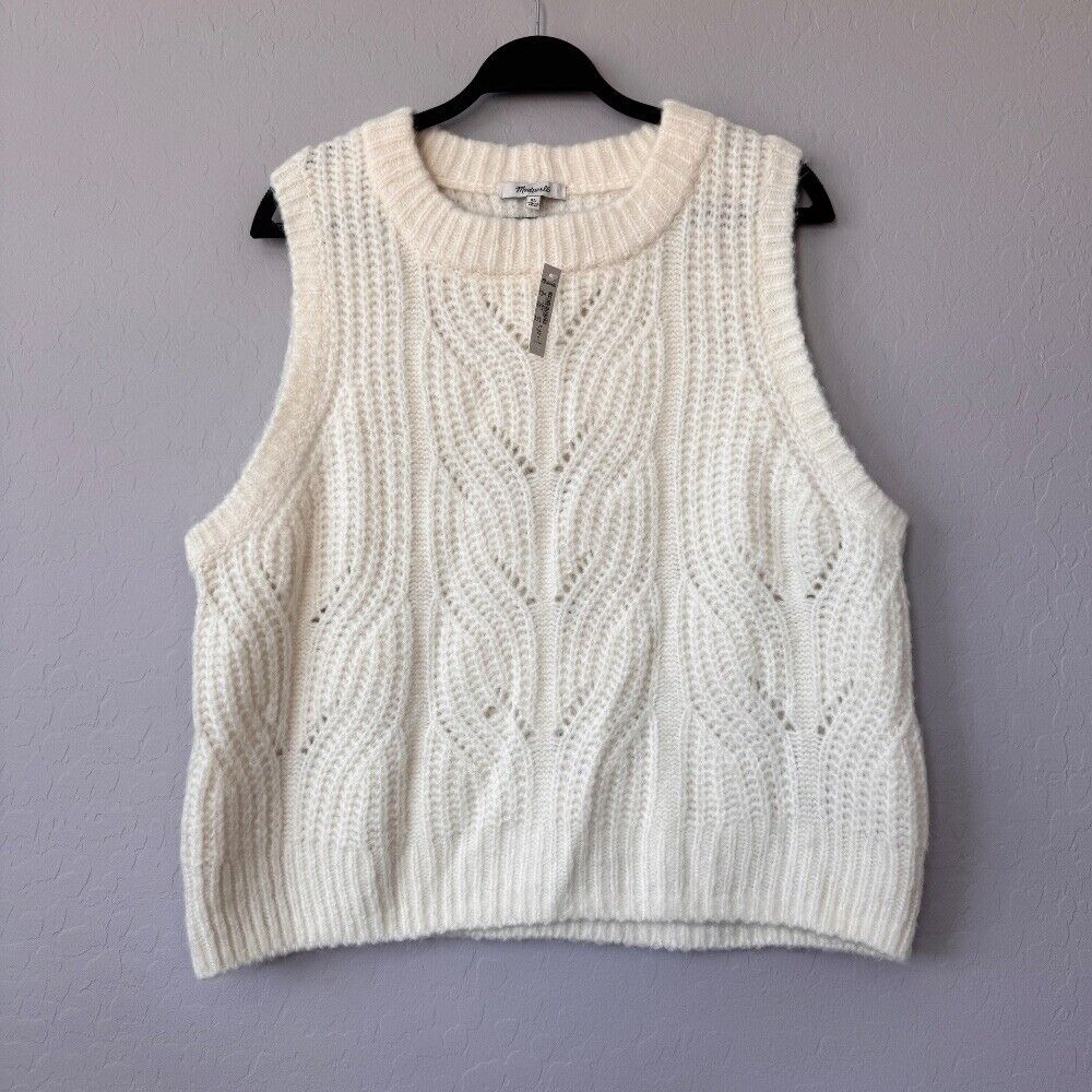 NWT Madewell Cable Knit Sweater Vest Sleeveless Pullover Ivory Cream‎ XL